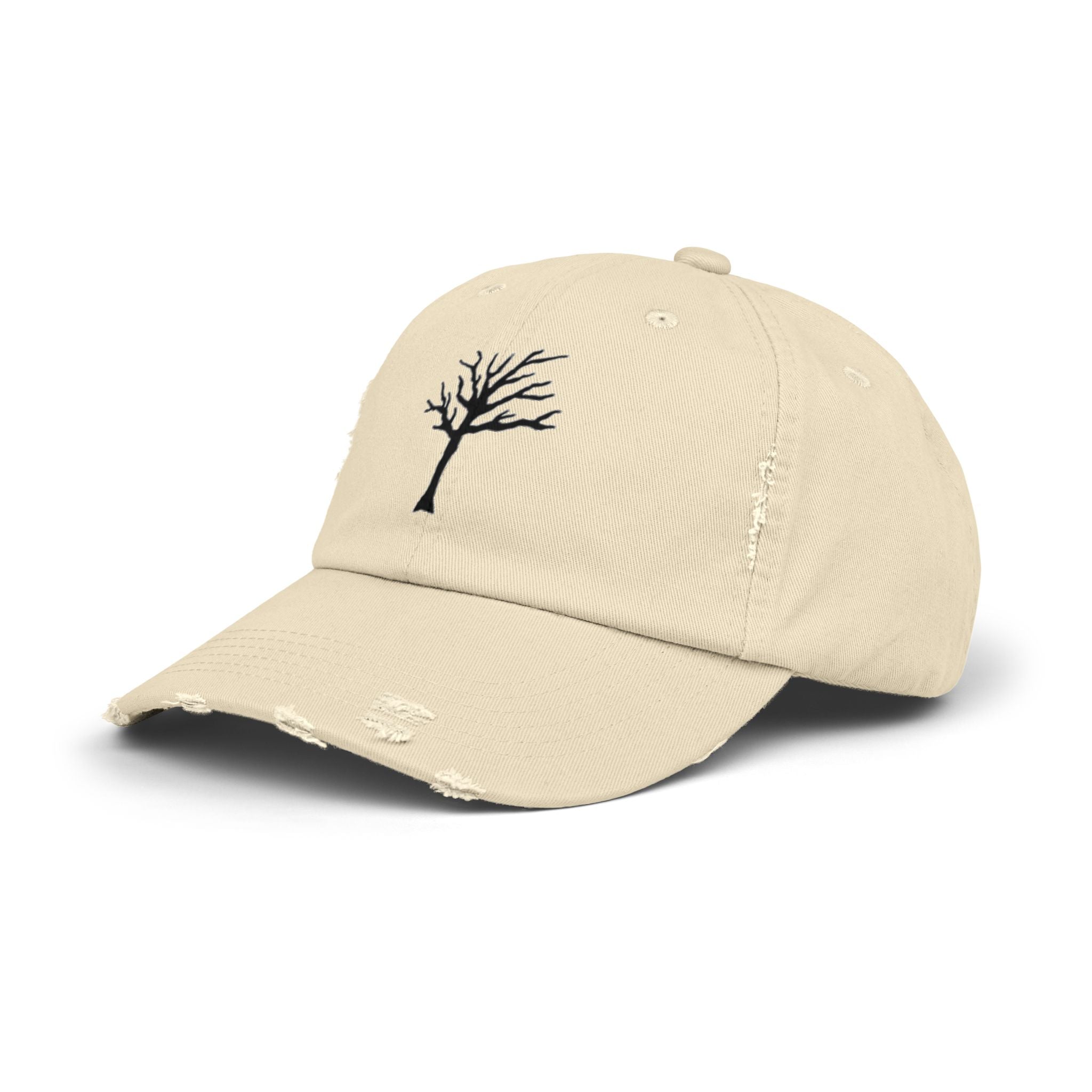 Distressed Tree Baseball Cap — Minimal Embroidered Bare Branches Hat