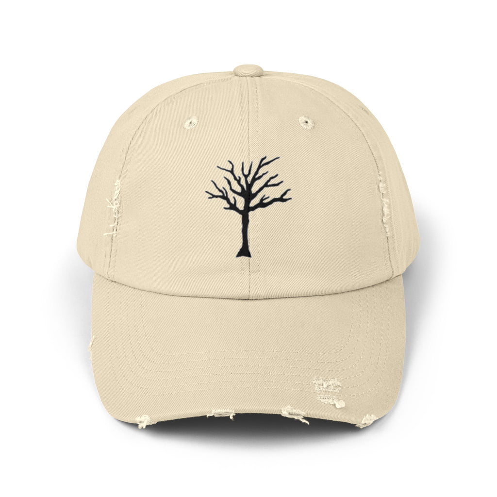 Distressed Tree Baseball Cap — Minimal Embroidered Bare Branches Hat