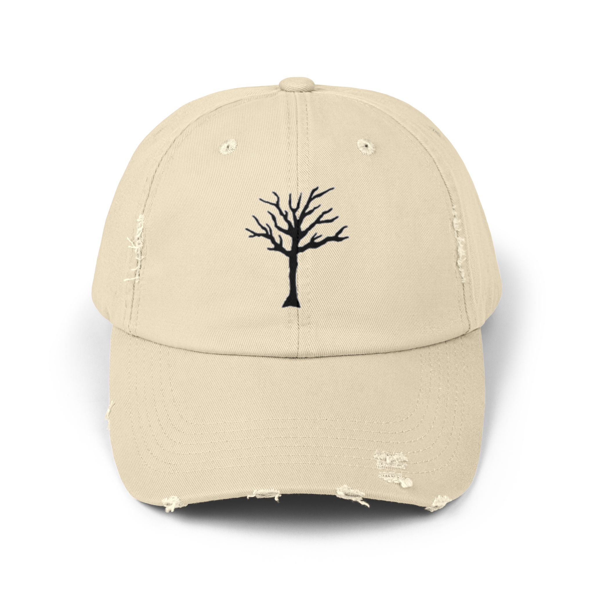 Distressed Tree Baseball Cap — Minimal Embroidered Bare Branches Hat